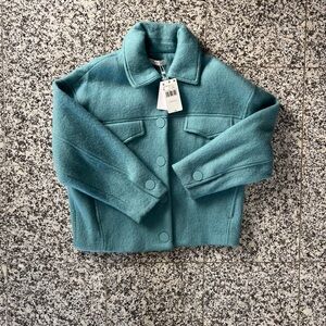 Mango Fuzzy Retro Blue Jacket NWT Size Large
